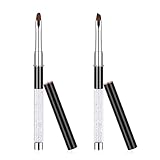 2Pcs Oval & Flat Gel Nail Brush Set Nail Art Clean Up Brushes Rhinestone Handle Professional Nail Ar