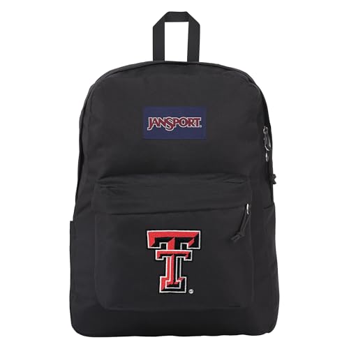 Image of JanSport NCAA Officially Licensed Backpack, Texas Tech Red Raiders, Superbreak Plus with Padded 15'' Laptop Sleeve, Spacious Computer Bag for Men & Women, Durable Daypack with Bottle Pocket, Black