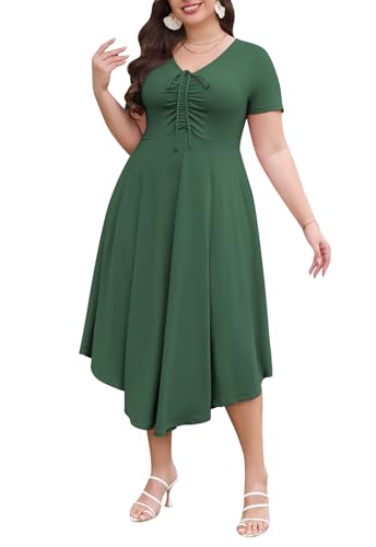 Image of Keluummi Plus Size Maxi Dress for Women V-Neck Short Sleeve with Pockets