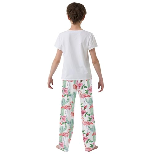 Flamingo Cactus Floral Boys Long Pants Soft Trousers Elastic Waist Kids Lounge Bottoms with Pockets S-XL3