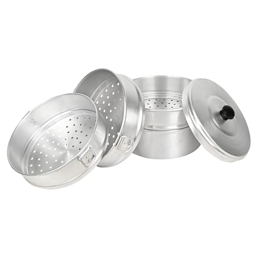 Image of ROLLYWARE Premium Aluminium Momos Maker & Steamer With Handles, Durable 4 Tier Steamer For Cooking, Suitable For Home, Hotels, Restaurant And Business, No 9, Capacity- 5 Litres, 5 liter, Silver