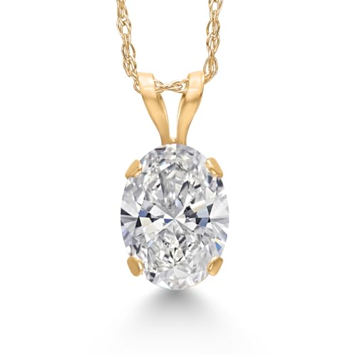 Gem Stone King 14K Yellow Gold Lab Grown Diamond Pendant Necklace for Women | 0.70 Cttw | Gemstone April Birthstone | Oval 7X5MM | DEF Color | VVS-VS Clarity | With 18 Inch Chain