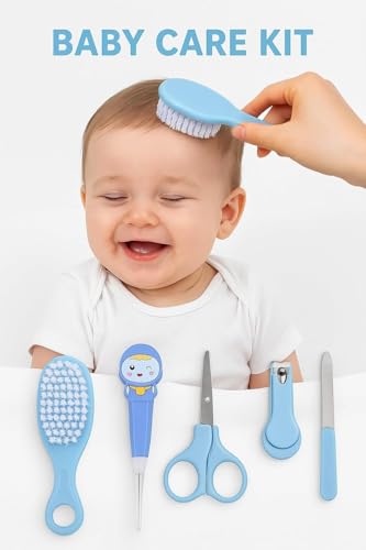 Image of Baby Care Kit 10 in 1 Newborn Grooming and Healthcare Set with Nasal Aspirator Finger Toothbrush Ear Spoon Light Nail Clippers Scissors Hair Brush Comb for Infants(Pack of 1)