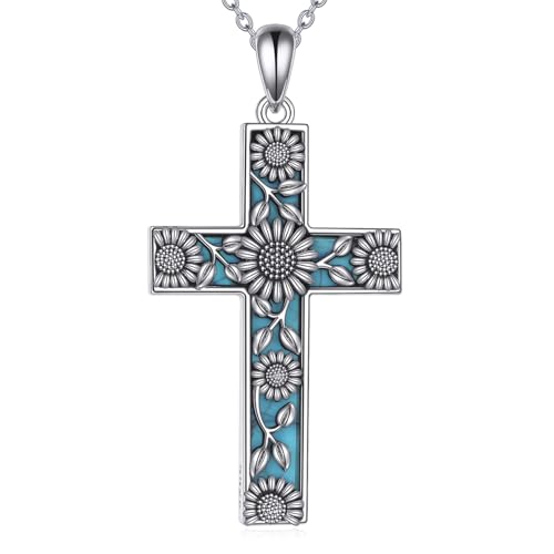 S925 Sterling Silver Turquoise Cross Pendant Necklace Turquoise Jewelry Gifts for Women