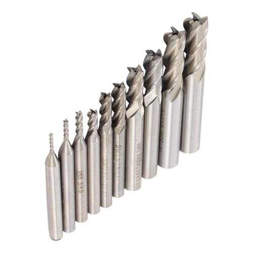 Image of ApplianPar Pack of 10 4 Flutes HSS End Mill Set CNC Straight Shank Slot Drill Bit Tool for Wood Steel Iron 1.5mm, 2mm, 3mm, 4mm, 5mm, 6mm, 7mm, 8mm, 9mm, 10mm