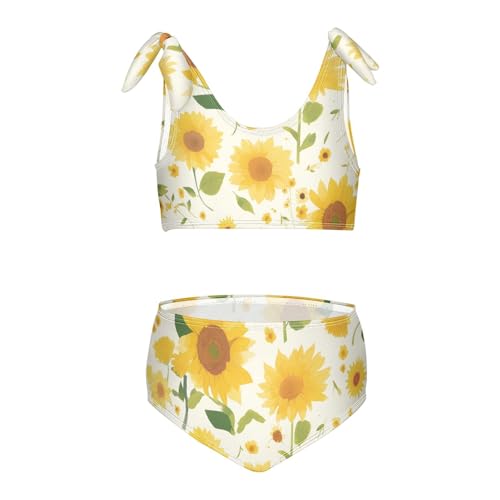 KLL Sunflower Corner Boho Watercolor Background Girls 2 Pieces Bikini Sets Beach Swimsuits Swimming Suits Cute Shoulder Strap