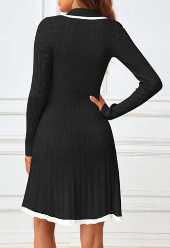 MEROKEETY Women's Long Sleeve V Neck Sweater Dress 2025 Fall Button Knit Pleated Mini Work Dresses4