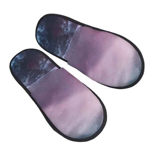 Lighthouse Waves Torrential Rain Print Women Slippers Home Furry Shoes Keep Men Couples Shoes Warm For Women-2