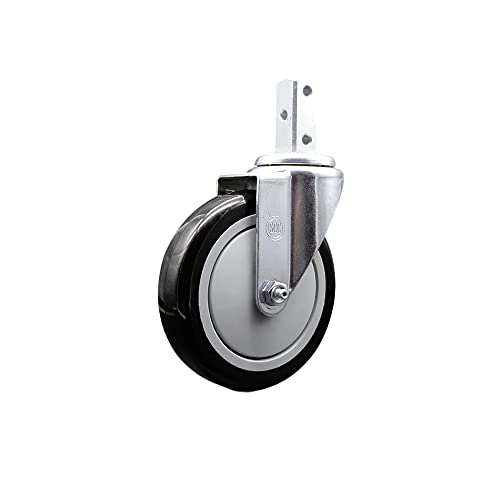 Swivel Square Stem Caster w/5” x 1.25” Black Non-Marking Polyurethane Wheel – 7/8” x 2” Square Stem with (3) 17/64” Diameter Mounting Holes – 350 lbs. Capacity/Caster – Service Caster Brand