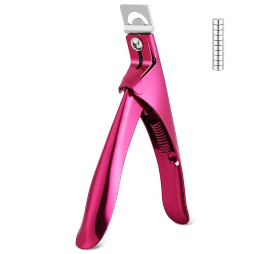 ALIIP Cortaúñas Postizas de Acero Inoxidable, Cortador de Uñas Profesional con 10 Imanes, Cortaúñas Cápsulas, Corta Uñas, Corta Tips para Uñas Postizas y Gel, Fácil Recorte (Electroforesis Rosa Roja)