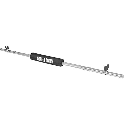 Gorilla Sports Barre Longue de 170cm avec Stop disques, diamètre 30mm avec Coussin de Protection