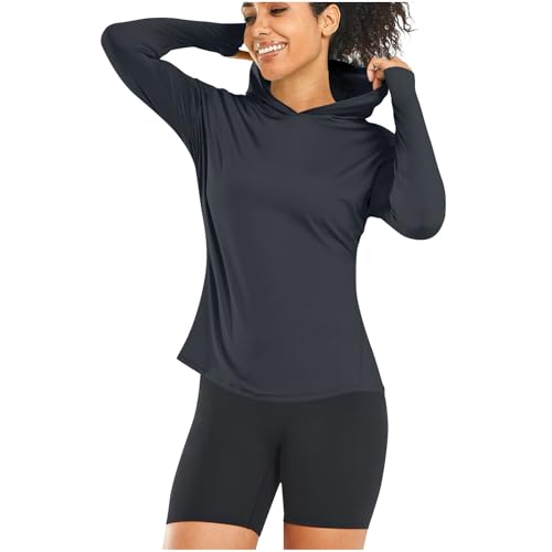 Women's UPF 50+ Sun Protection Shirts Long Sleeve UV Hoodie SPF T-Shirts Hiking Quick Dry Lightweight Rash Guard Dark Gray