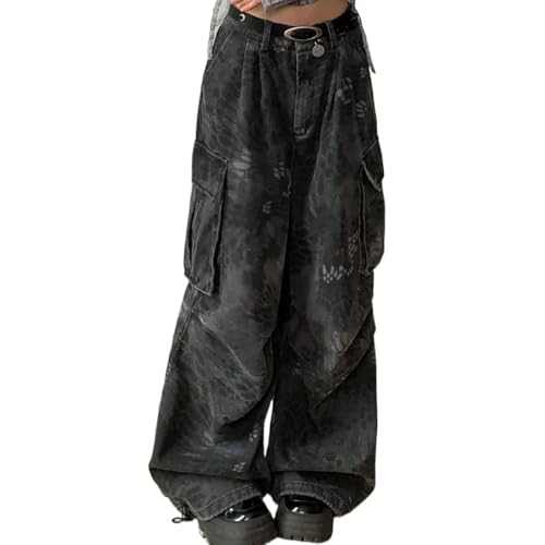Women's Casual Baggy Cargo Jeans Unisex Y2k Low Rise Vintage Multi-Pocket Distressed Pants Street-Style Harajuku Clothing