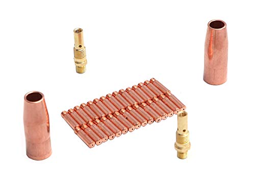 Weldflame Mig Welding gun accessory kit for Lincoln Magnum 100L or Tweco Mini/#1 Mig gun: 30pcs Contact Tips 11-30 0.030"+ 2pcs gas nozzles 21-50 1/2" + 2pcs gas diffusers 35-50 (11-35 0.035â€œ)