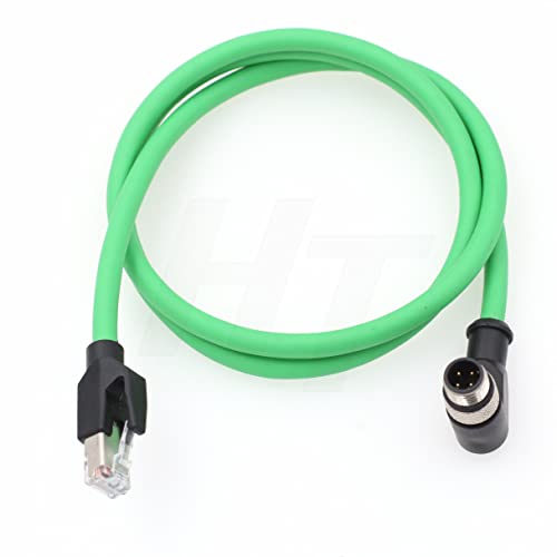HangTon M12 4 Pin D-Coded Right Angle to RJ45 Ethernet Network for Omron Datalogic Sick Industrial Vision Sensor PoE PC CAT5e Green 2m - Image 2