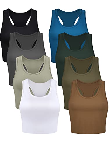 Geyoga 8Pcs Women Basic Crop Tank Tops Sleeveless Racerback