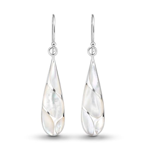 AeraVida Vintage Stone Teardrop Birthstone Sterling Silver Earrings, 9x45 mm | Dangle Earrings for Women