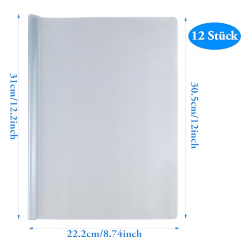 12 Stück Heftumschlag a4 Transparent, Klemmschienen A4 Durchsichtig, Klemmhefter A4 Klemmbinder PP Kunststoff, Bewerbungsmappen