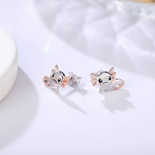 925 Sterling Silver Axolotl Earrings Stud Hypoallergenic Cute Axolotl Jewelry Gifts for Women3
