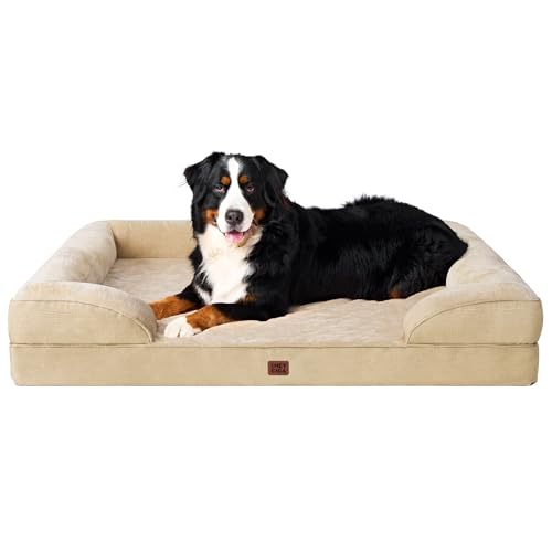 Image of EHEYCIGA Orthopedic XL Dog Beds, Waterproof Memory Foam Dog Bed for Extra Large Dogs, Non-Slip Bottom and Egg-Crate Foam Big Pet Couch Bed with Washable Removable Cover, Graige