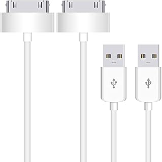 30-Pin USB Data Sync Charging Cable Charger Lead 1 Metre Extra Long For Apple iPhone 4 4S 3G 3GS Apple iPad 1st 2nd 3rd Gen iPod 5th Gen classic nano 1st 2nd 3rd 4th 5th 6th Gen Touch (2 Pack)