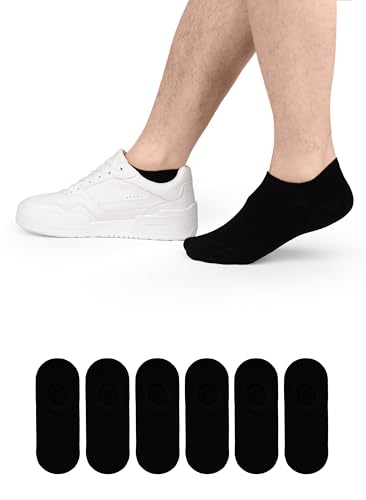 Hugh Ugoli Men Bamboo No Show Socks, Non Slip, Soft,Thin, Low Cut, Seamless Toe, Shoe Size: 11-13/8-11 6&12 Pairs