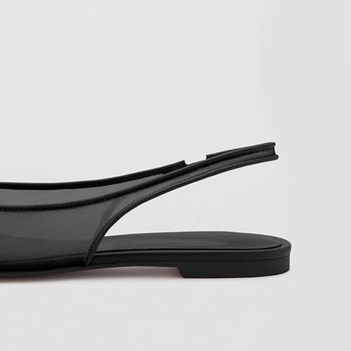 Image of Black Mesh Slingback Flats for Women Stylish Pointed Toe Design with Comfortable Mesh Material for Breathable Party Dress Elegant Shoes Size 11