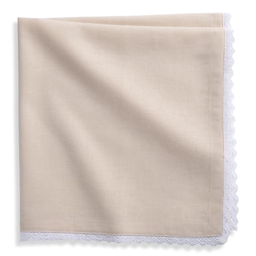 Image of FINGERCRAFT Lace Trim Cloth Napkins Set of 6, 20x20 Inch Cotton Linen Blend Dinner Napkins, Reusable Washable Table Napkins for Wedding, Farmhouse Dining, Parties & Home Decor (Peach)