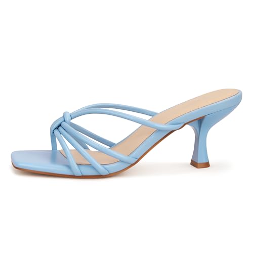 Image of Women's Strappy Square Open Toe Kitten Heels Sandals Knotted Design Summer Fashion Slip On Mule Style