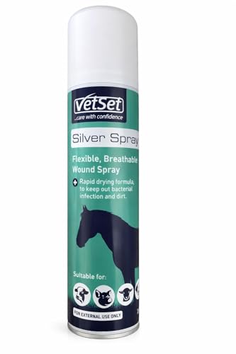 VetSet Silver Aluminium Spray for Animal Wounds | Veterinary Antiseptic Silver Spray for Horses Dogs Livestock & Equine Use | Breathable Protective Coating for External Wounds & Abrasions 250ml