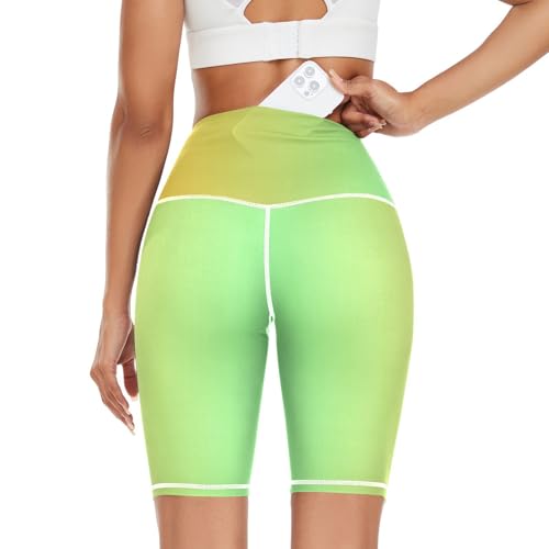 GuoChe Pantaloni di yoga di sollevamento del culo di gradiente verde giallo per le donne che corrono, Colorato, XX-Large