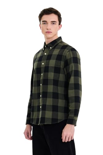 Image of SNITCH Men Casual Plus Size Shirt | Regular Fit Long Sleeve Spread Collar Plaid Pattern | 100% Cotton & Breathable Dobby Fabric for Casual Office Wear & Stylish Everyday Use