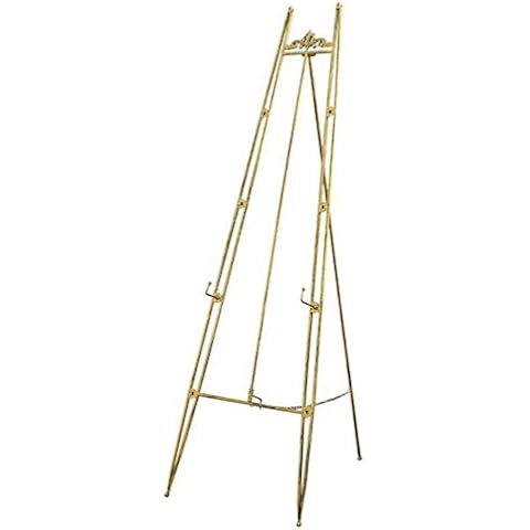 Dongbin Iron Easel, Oil Painting Easel Metal Folding1.8M/1.5M Arts And Artist Display Easel Wedding Table Top Plan Display Artwork Picture Craft Stand,Gold,M Cover
