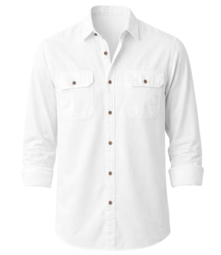Image of IndoPrimo Men's Cotton Shirt with Stylish Flap Pockets Full Sleeves Spread Collared Neck Solid Pattern Western Style Classic Fit and Standard Length