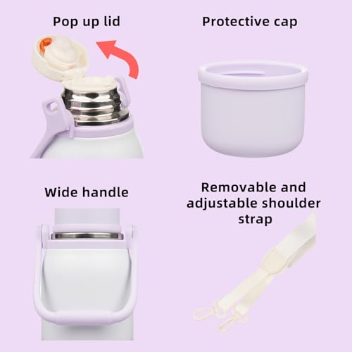 Image of BJPKPK Stainless Steel Insulated Bottle with Handle & Strap, 40oz | Leak-proof vacuum insulation keeps drinks cold /hot for hours. BPA-free, dishwasher safe. Purple Pearl.