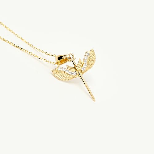 Gelin 14K Solid Gold St Michael Archangel Necklace | 14k Gold Angel Wings Pendant Necklace for Women, 18"3