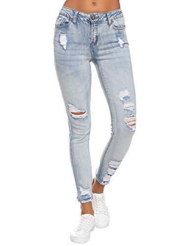 Resfeber Women's Ripped Distressed Skinny Jeans Stretch Denim Pants with Hole
