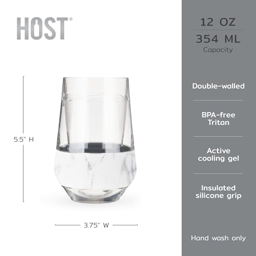Image of HOST Freeze XL Cooling Cup in Double Walled Insulated Freezable Drink Chilling Tumbler with Freezing Gel, 12 Ounces - Set of 2, Marble