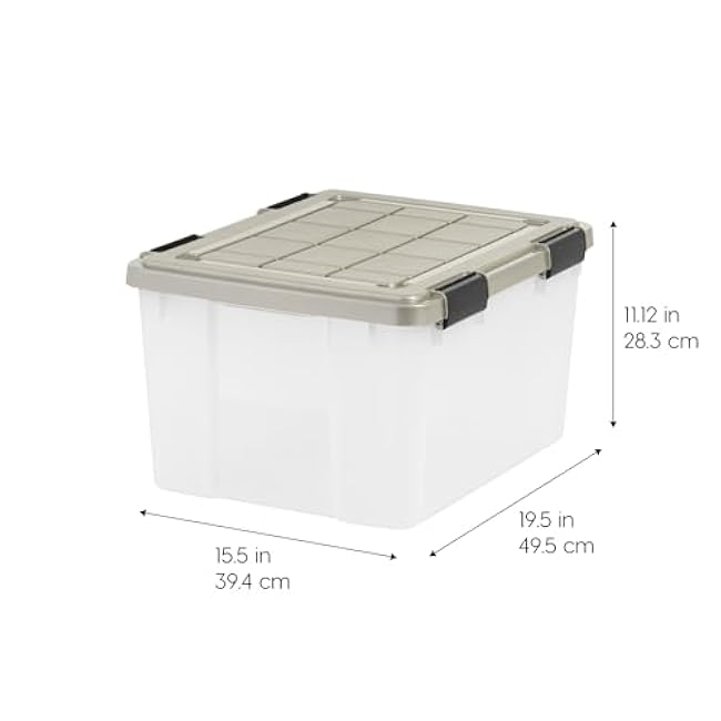 IRIS USA 44 Qt Storage Bins with Gasket Seal Lid, 2 Pack - BPA-Free, Heavy Duty Moving Containers Tight Latch, Weather Proof Tote, WEATHERPRO - Clear/Chrome