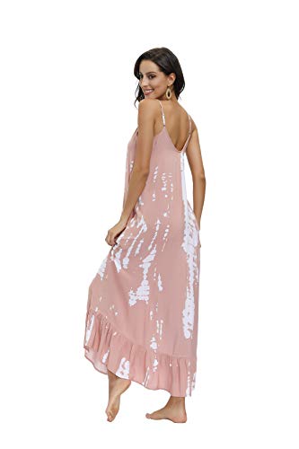 Image of BUENOS NINOS Women's V Neck Floral Maxi Dress Boho Printed Adjustable Spaghetti Strap Ethnic Beach Long Dress with Pockets