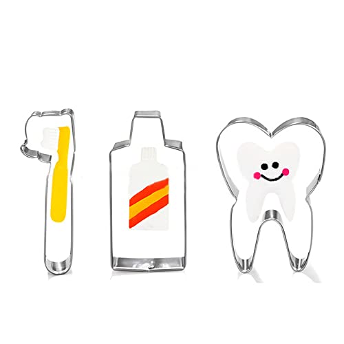 Cookie Cutter 3-Piece Toothpaste + Teeth + Toothbrush Model, Donut Cake Fudge, Diy Baked Kids Birthday Party Cake, Cookies & Sandwiches Dentist Day Gifts #TOP7