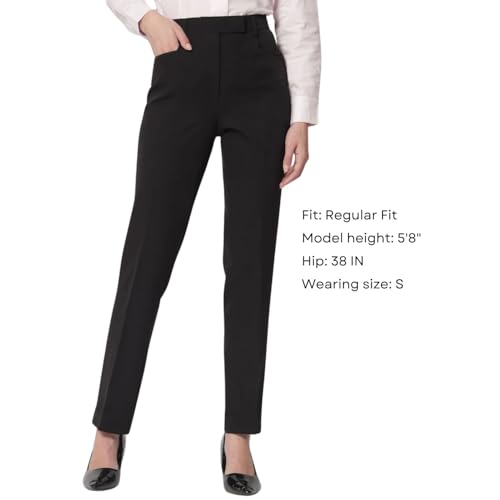 Image of Powersutra Mid Waist Stretch Pants for Women | Work Casual Office Wear Dress | Slim Fit | Solid