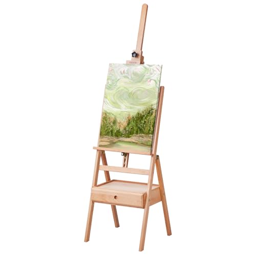 VEVOR Caballete con Estructura en H Capacidad para Lienzos de Hasta 92 cm, Caballete Ajustable de Madera de Haya con Ruedas y Bandeja de Almacenamiento Grande Carga de 10 kg para Pintura Artística