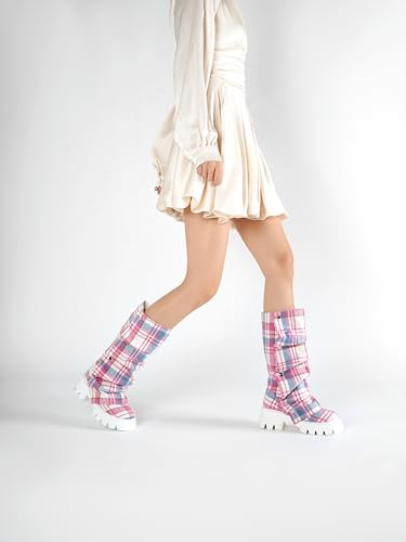 Image of Women's Embroidered Western Cowboy Mid-Calf Boots - Rider Boots - Mid-Height Boots Above Knee with Diamond Inlays