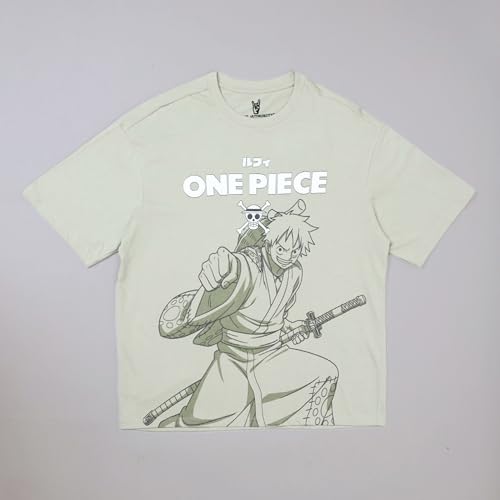 Image of Free Authority Official One Piece: Monkey D. Luffy Anime Graphic Print Pure Cotton Grey Oversized Tshirt for Men