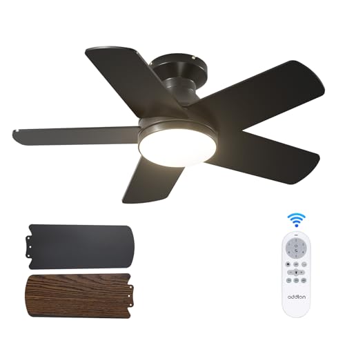 Image of addlon Ceiling Fans with Lights, 32 inch Low Profile Ceiling Fan with Light and Remote Control, Flush Mount, Reversible, 3CCT, Dimmable, Quiet, Black Small Ceiling Fan for Bedroom Indoor /Outdoor Use