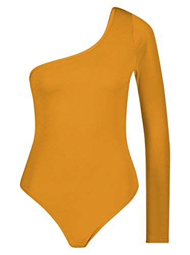 Bodysuit manche longue femme haut extensible une épaule leotard uni