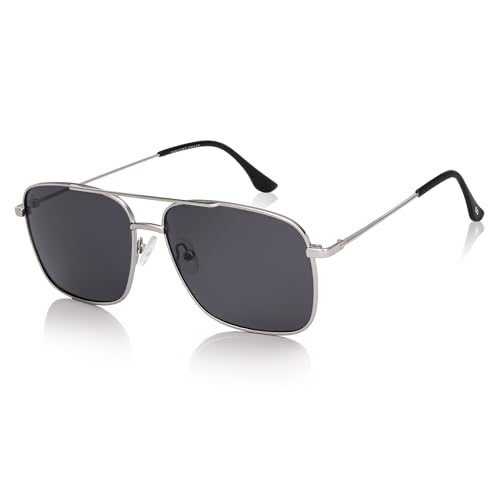 Vincent Chase By Lenskart | Silver Full Rim Square|Polarized Stylish Sunglasses | 100% UV Protected | Men & Women (Medium, VC S18684)