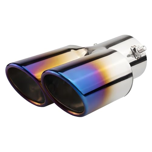 srasakan 車用 マフラーカッター ストレート式 2本出し 口径2.5インチ エキゾーストチップ ステンレス製 斜めカット 排気管 マフラー パイプ テールパイプ 外装 パーツ カスタム 大型車 軽自動車 取付直径38-53mmに対応 ブルー