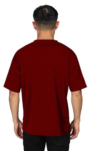 Image of SHODOX Men Oversized T Shirt Solid Dotted Design | Round Neck Loose Fit Drop Shoulder Casual T-Shirt for Men